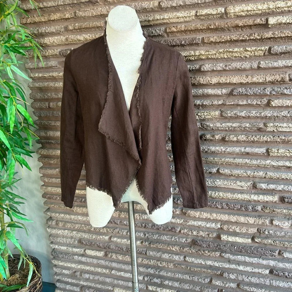 INC International Concepts Brown 100% Linen Raw Edge Open Drape Jacket - Picture 4 of 4